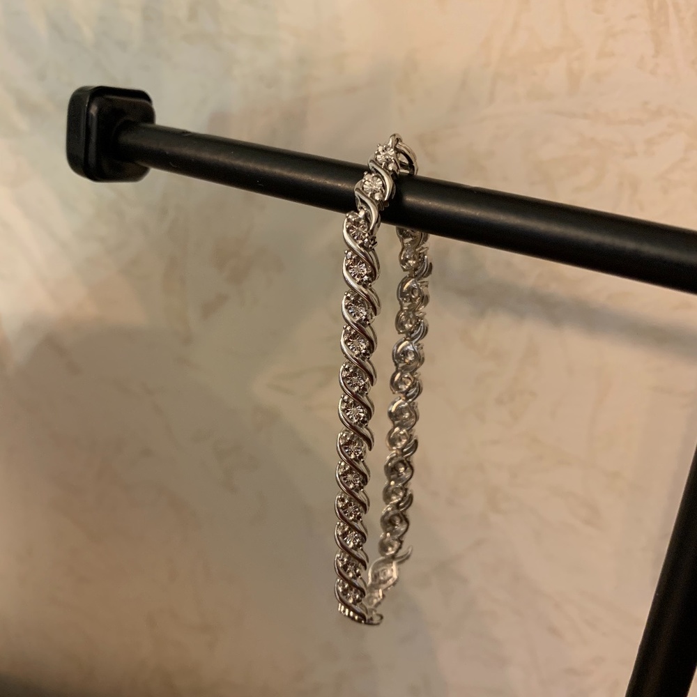 !FIRM!  Genuine Diamond 7.5” Sterling Silver 1/10 Carat Diamond Bracelet 925